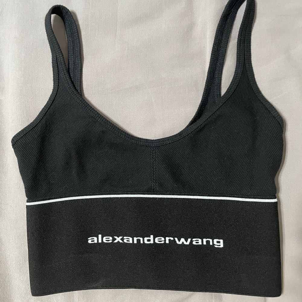 Alexander wang logo elastic bra in ribbed Jersey black xxs